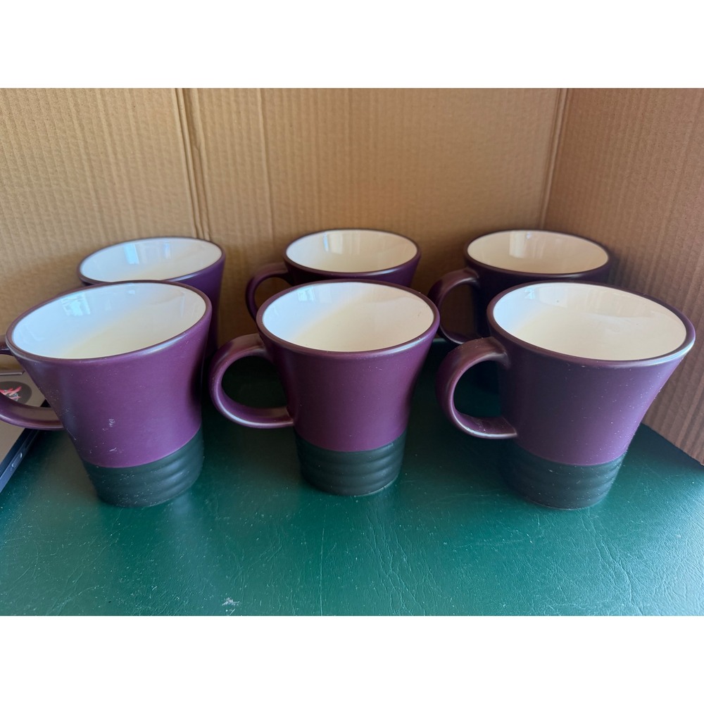 Pfaltzgraff Matte Purple Black Ribbed Base Stoneware Mugs Set of 6 Thailand